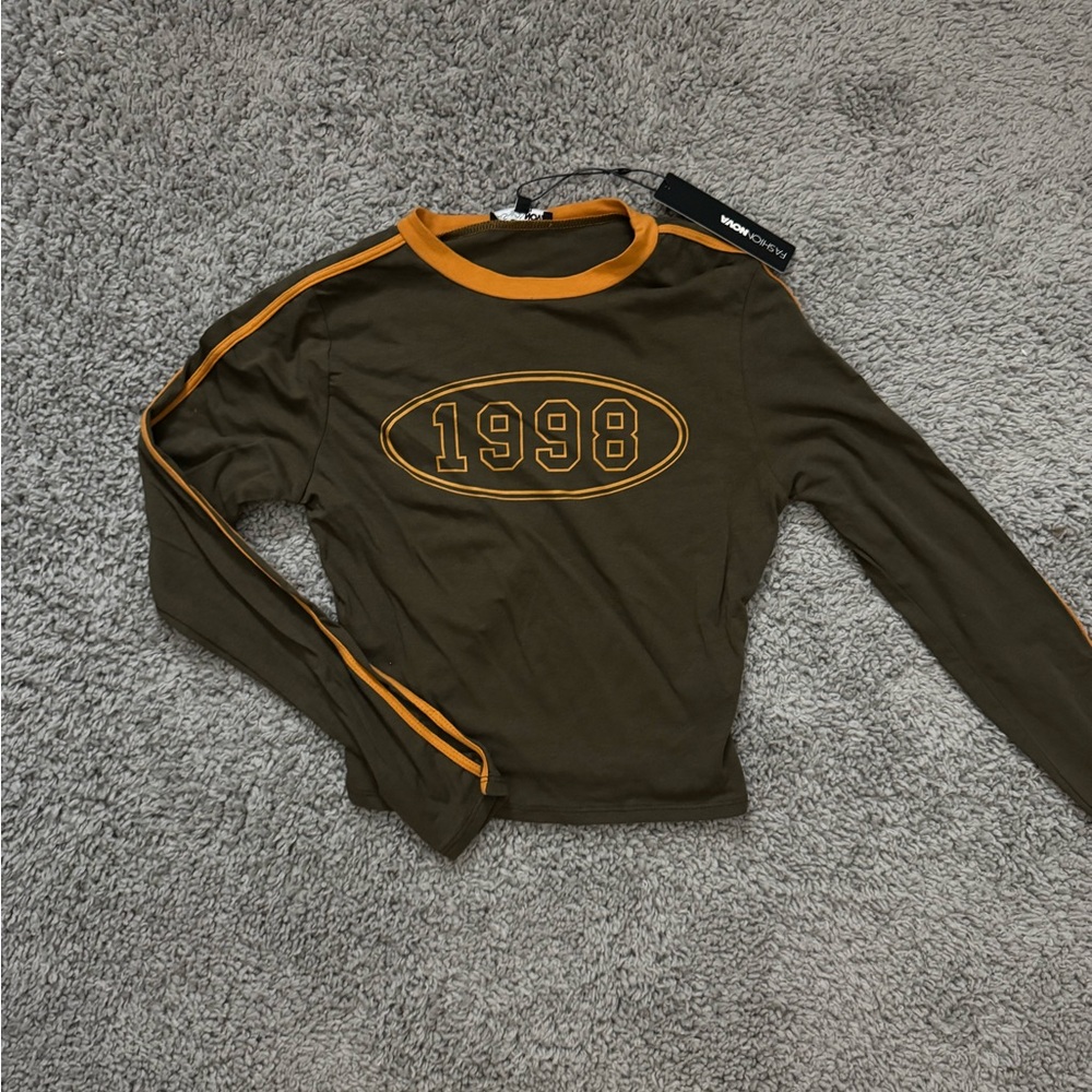 Fashion Nova Olive and Orange Long Sleeve Top